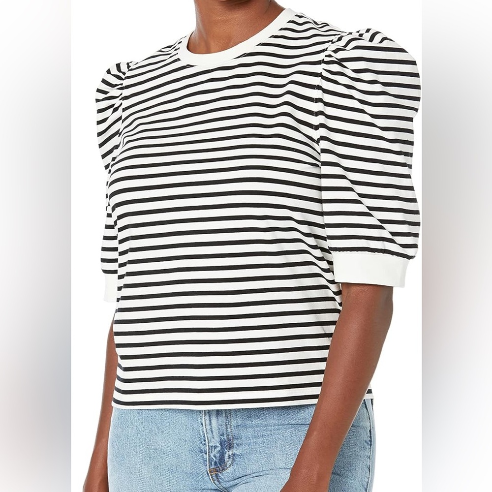 The Drop Puff Sleeve Black & White Striped Top